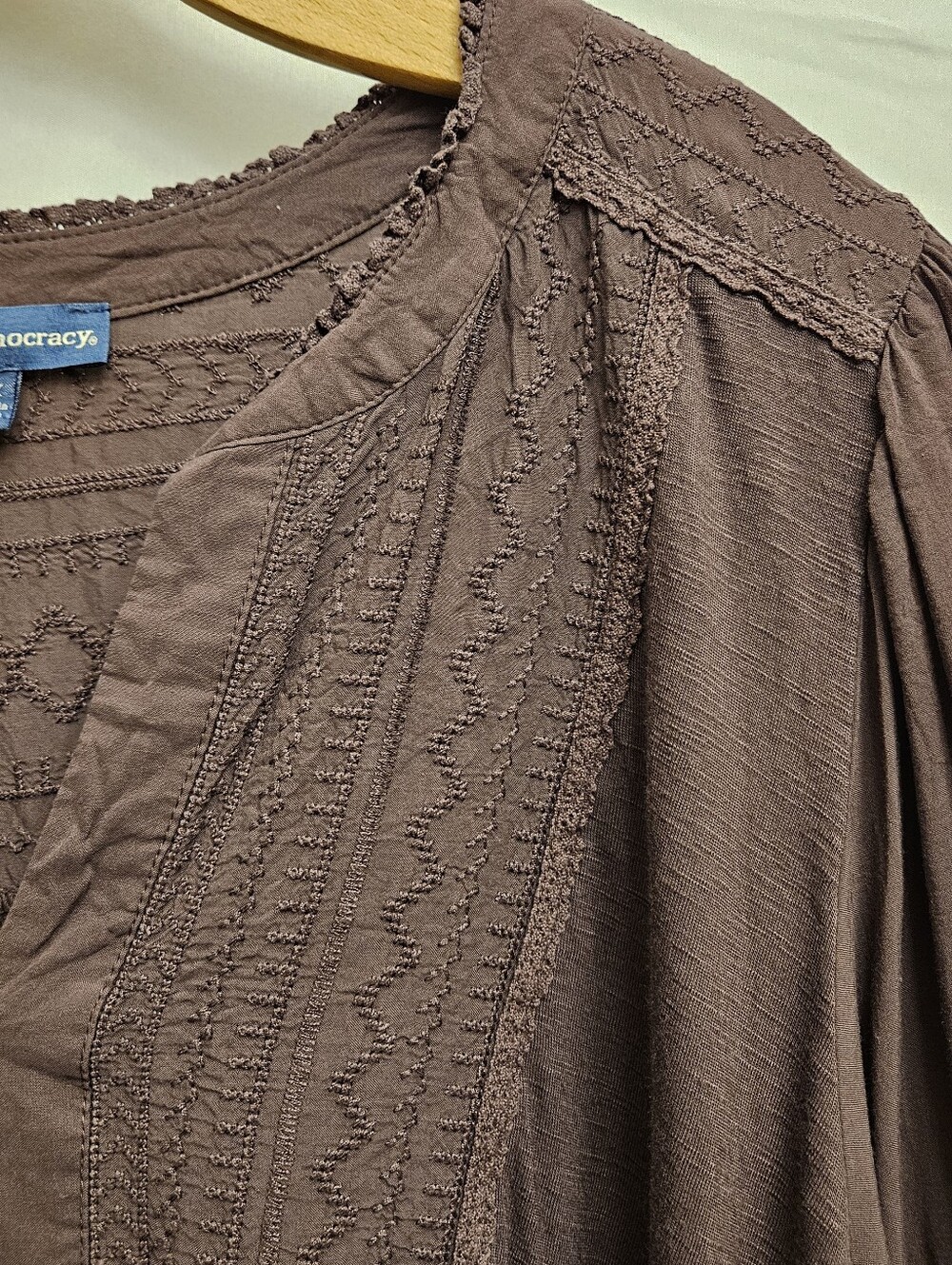 Democracy Women's Brown Purple Button-Front Peasant Top Boho Plus Womens 2X - Picture 7 of 13